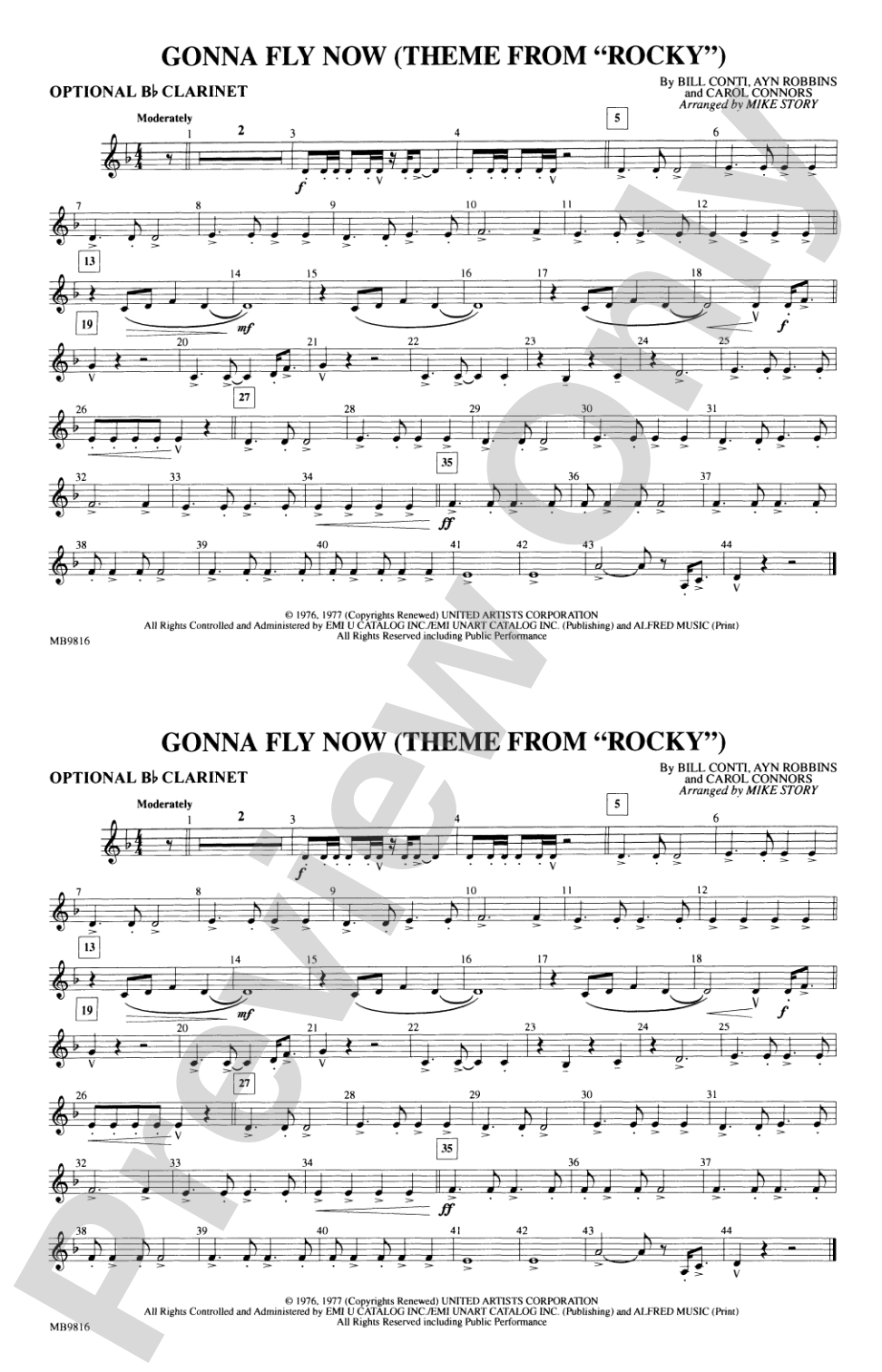 Gonna Fly Now (Theme from Rocky): Optional Bb Clarinet/Horn in Bb