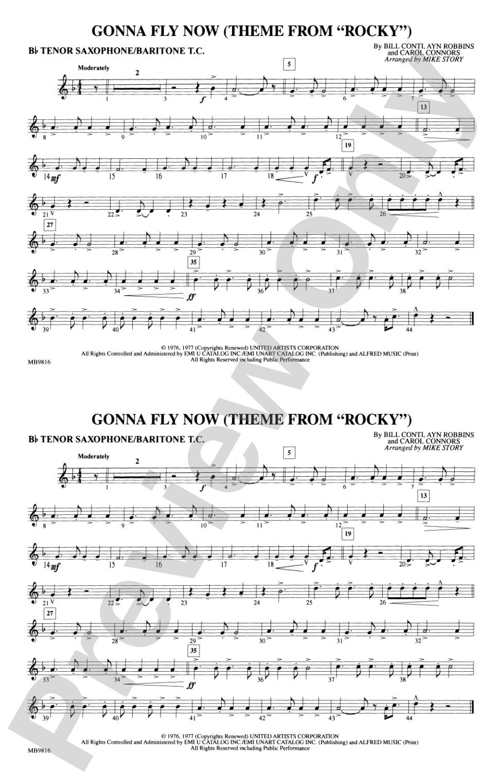 Gonna Fly Now (Theme from Rocky): Bb Tenor Saxophone/Bartione Treble Clef