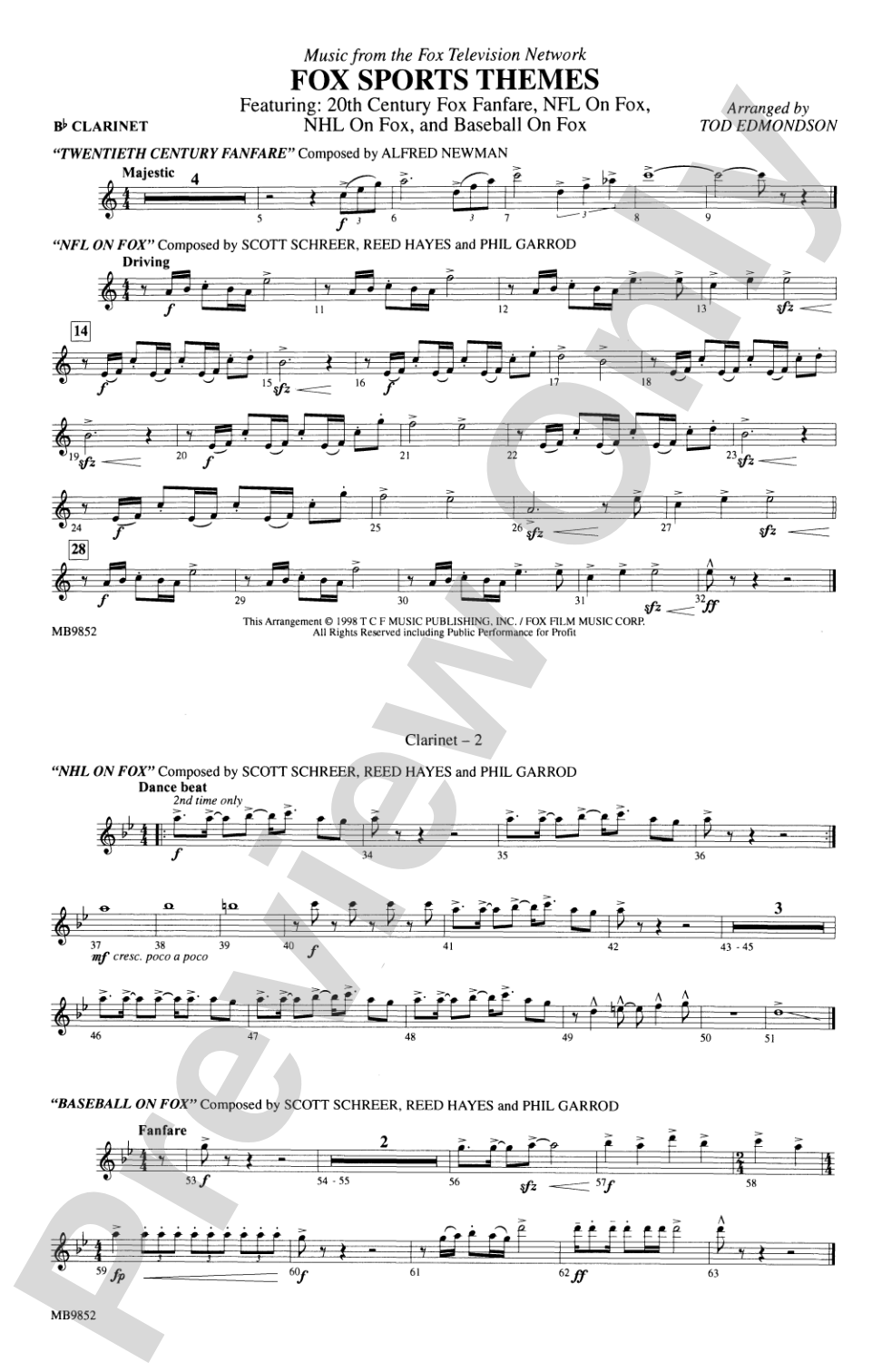 Fox Sports Themes: 1st B-flat Clarinet