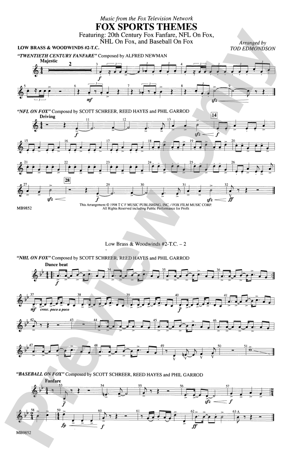 Fox Sports Themes: Low Brass & Woodwinds #2 - Treble Clef