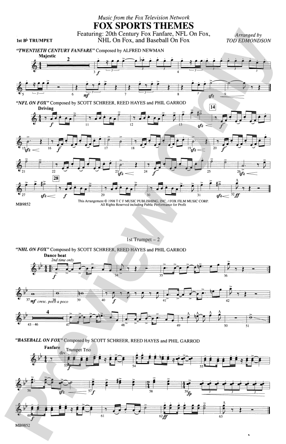 Fox Sports Themes: 1st B-flat Trumpet