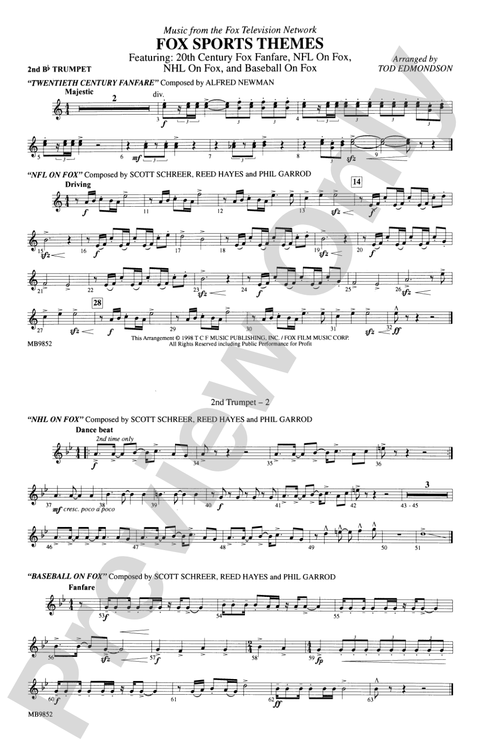 Fox Sports Themes: 2nd B-flat Trumpet