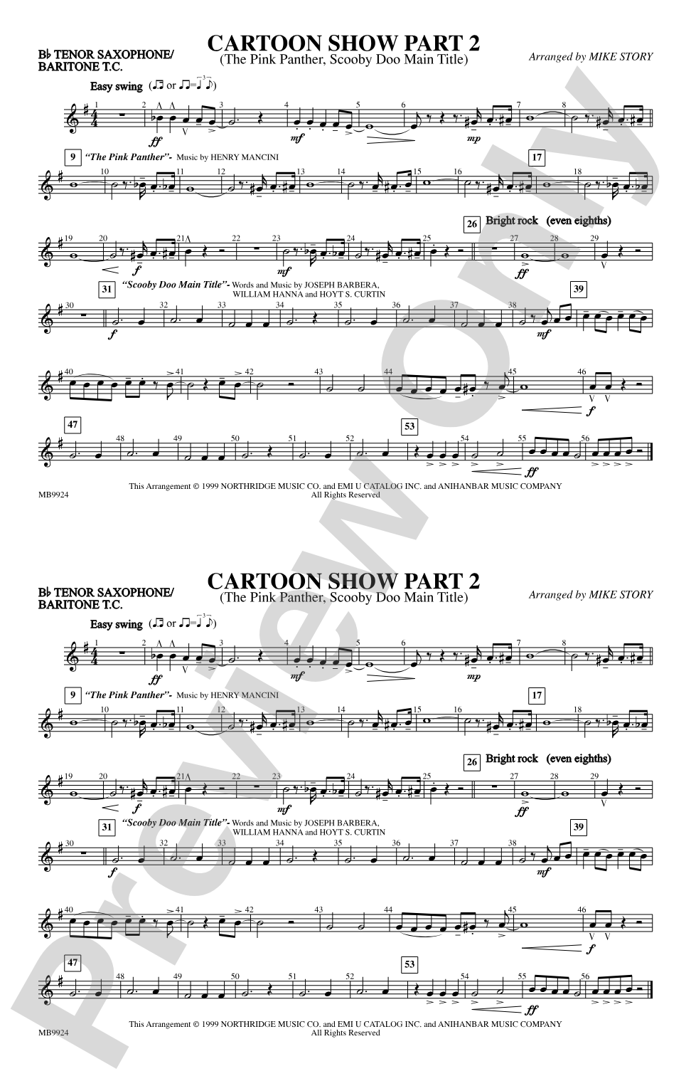 Cartoon Show, Part 2: Bb Tenor Saxophone/Bartione Treble Clef