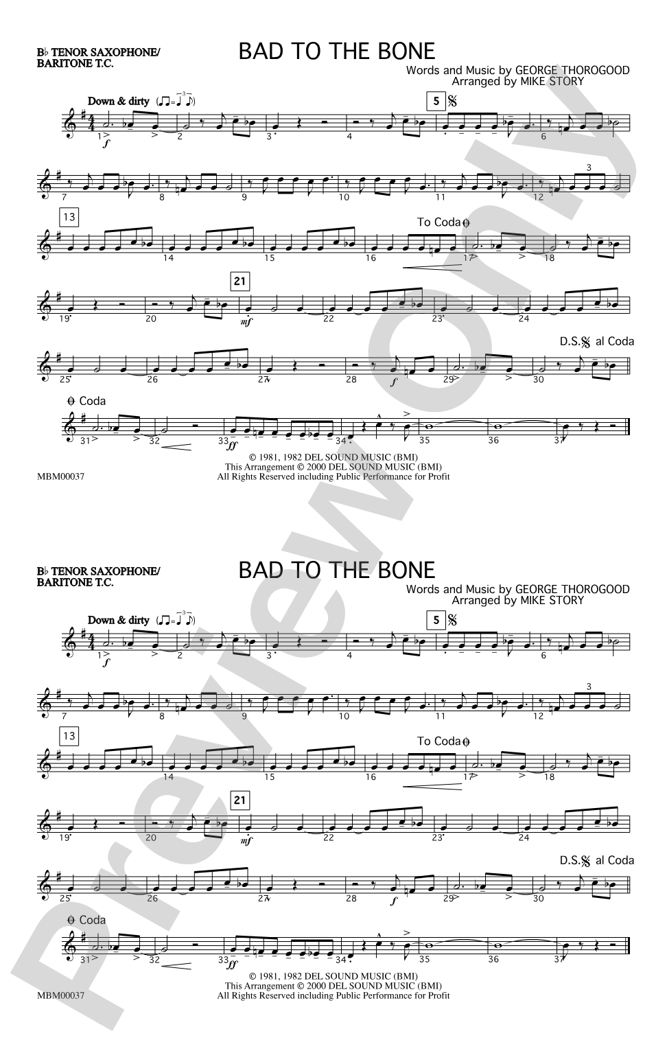 Bad to the Bone: Bb Tenor Saxophone/Bartione Treble Clef