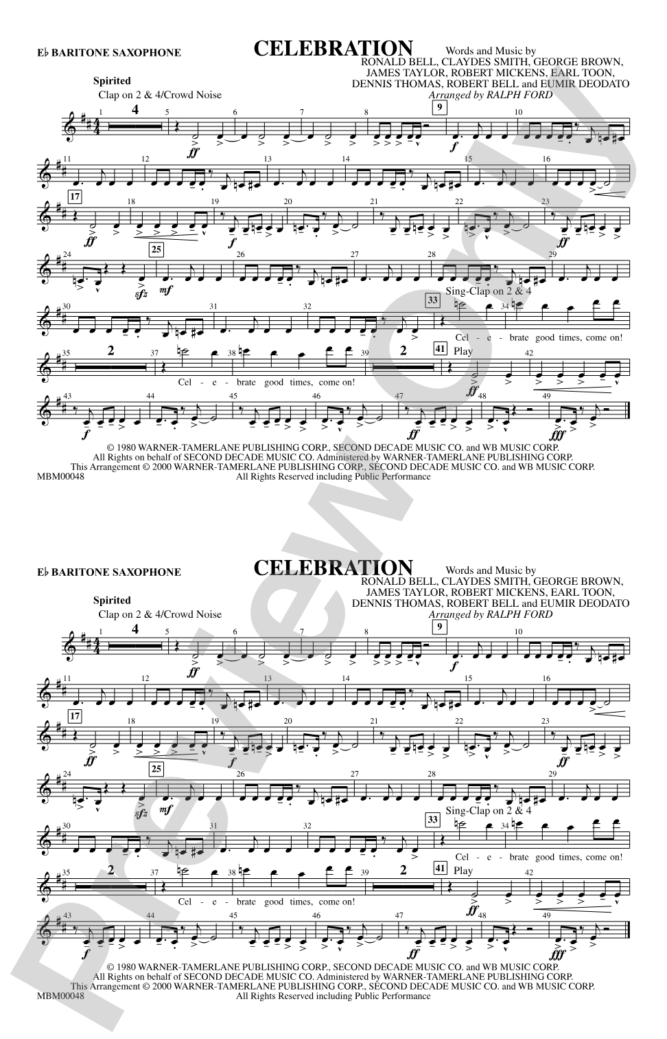 Celebration: E-flat Baritone Saxophone