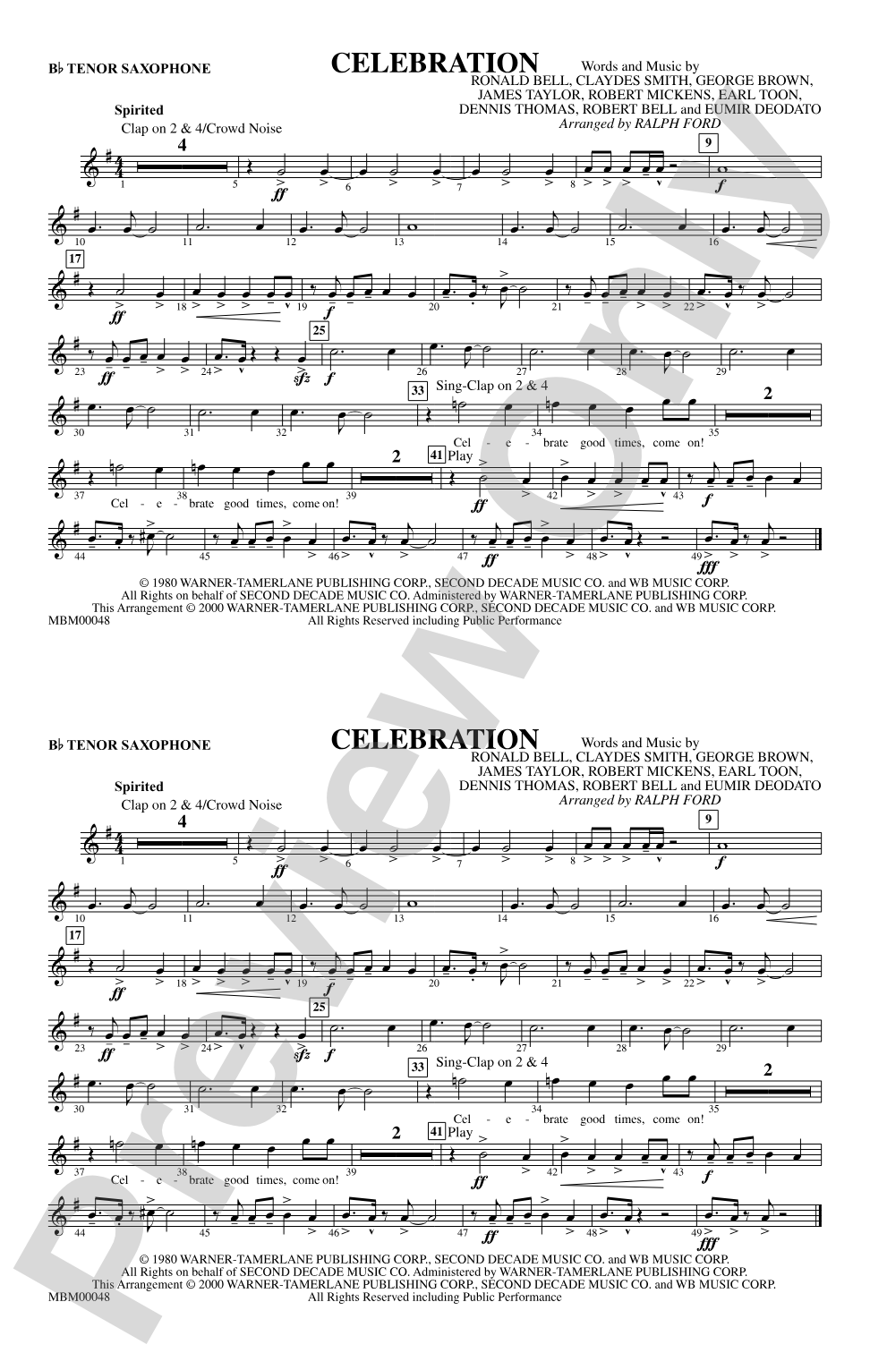 Celebration: B-flat Tenor Saxophone