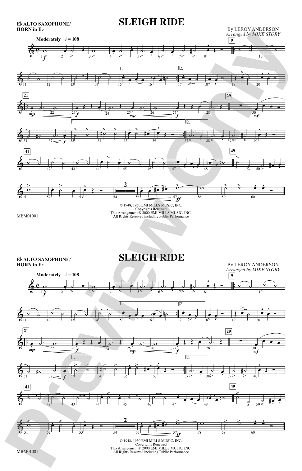 Sleigh Ride: E-flat Alto Saxophone