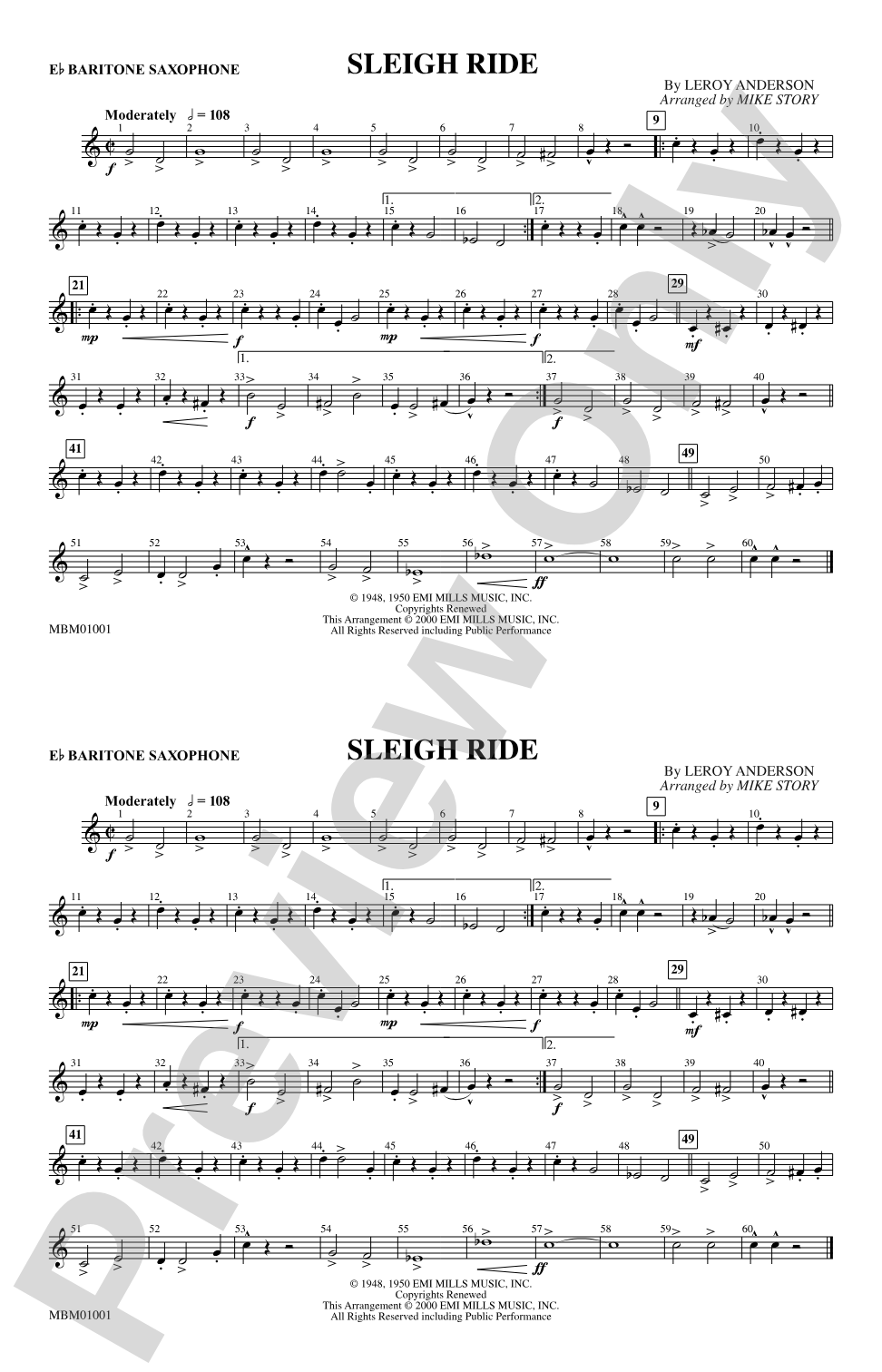 Sleigh Ride: E-flat Baritone Saxophone
