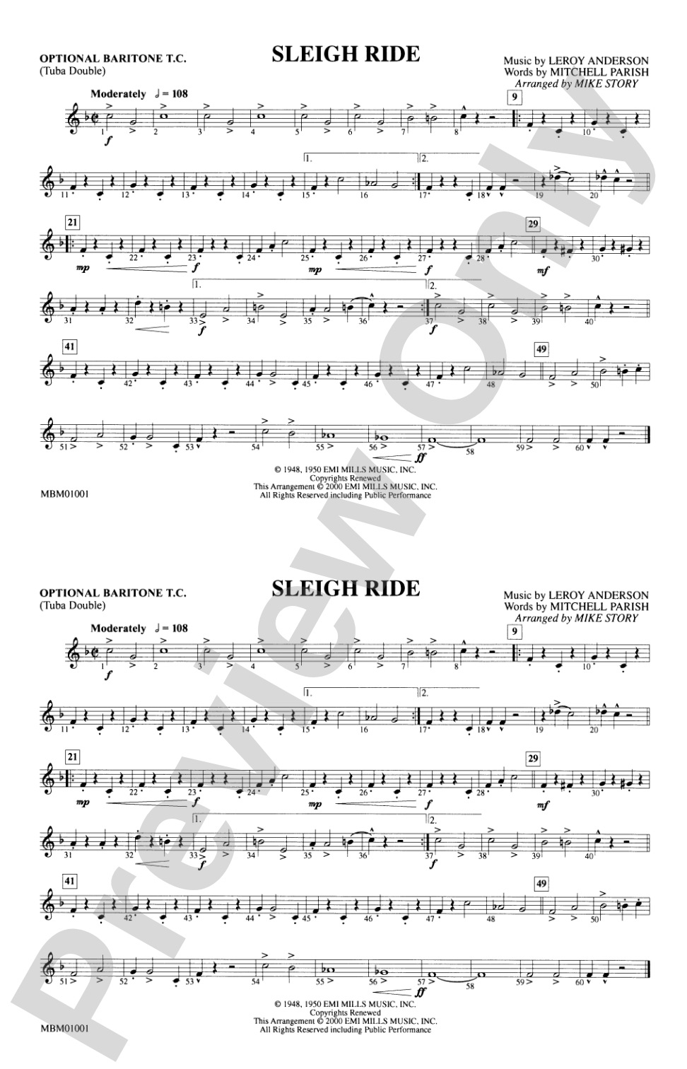 Sleigh Ride: Optional Baritone T.C. (Tuba Double)