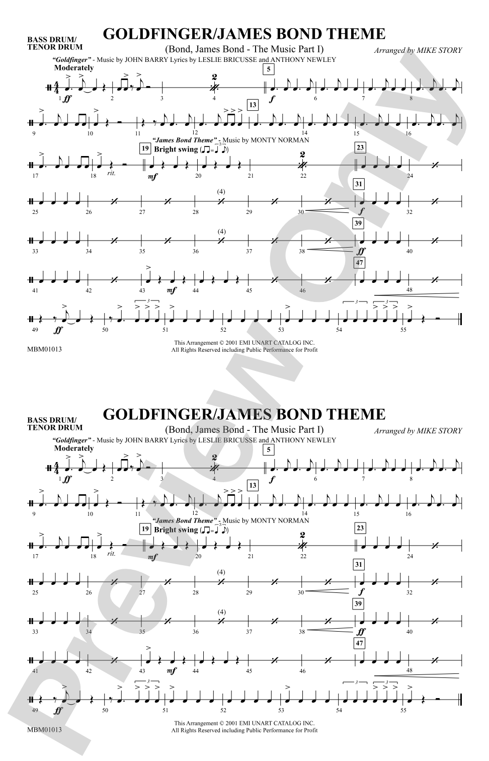 Goldfinger / James Bond Theme: Bass Drum/Tenor Drum