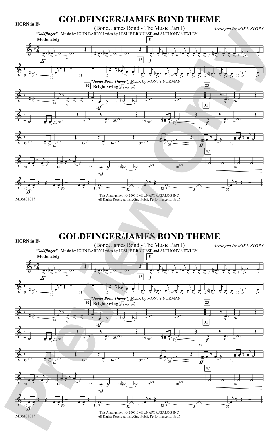 Goldfinger / James Bond Theme: Horn in B flat