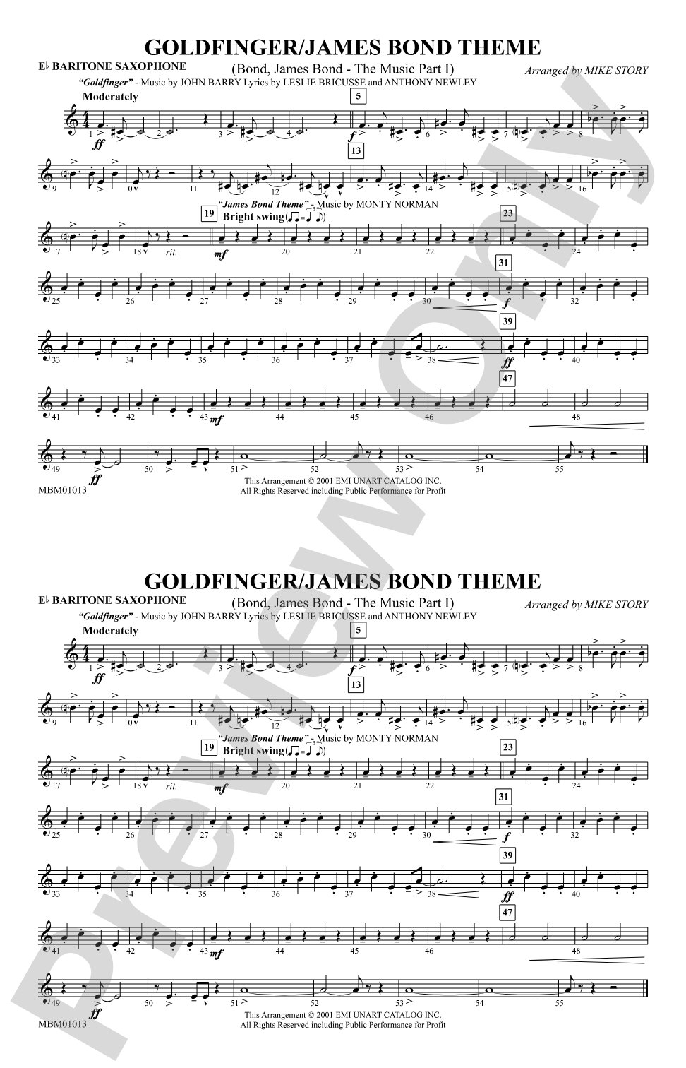 Goldfinger / James Bond Theme: E-flat Baritone Saxophone