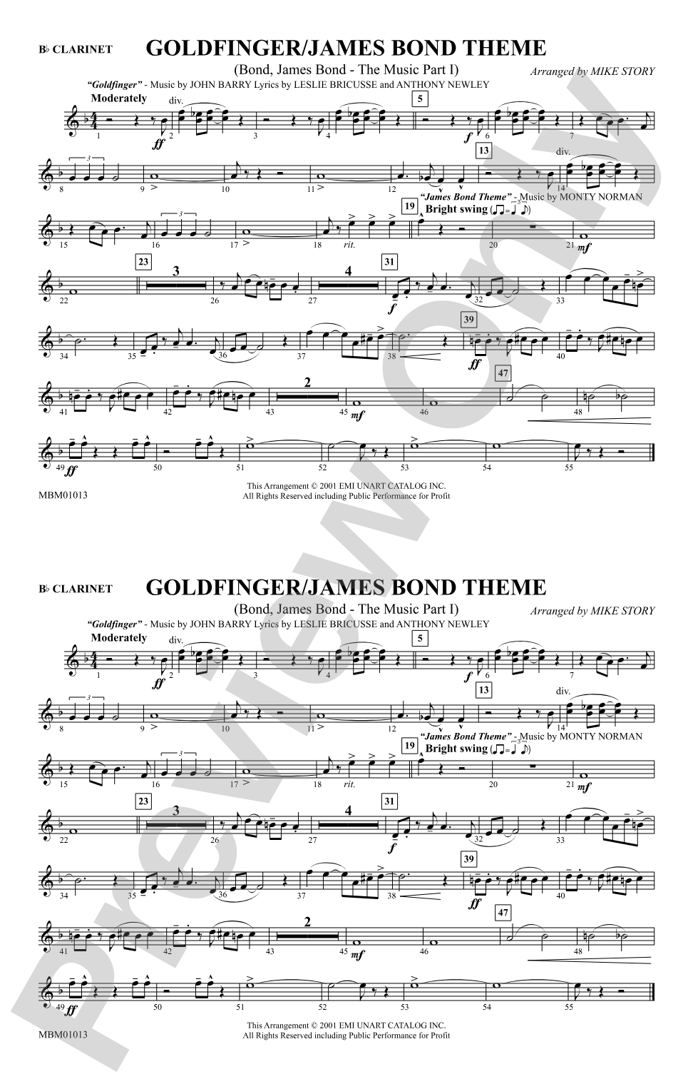 Goldfinger / James Bond Theme: 1st B-flat Clarinet