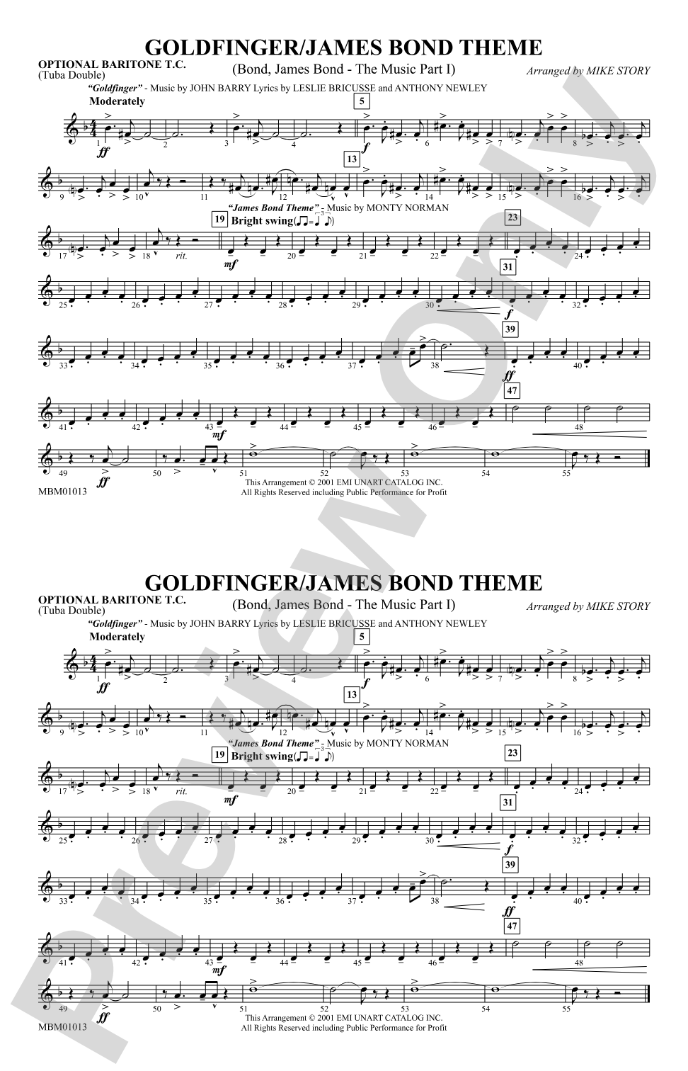 Goldfinger / James Bond Theme: Optional Baritone T.C. (Tuba Double)