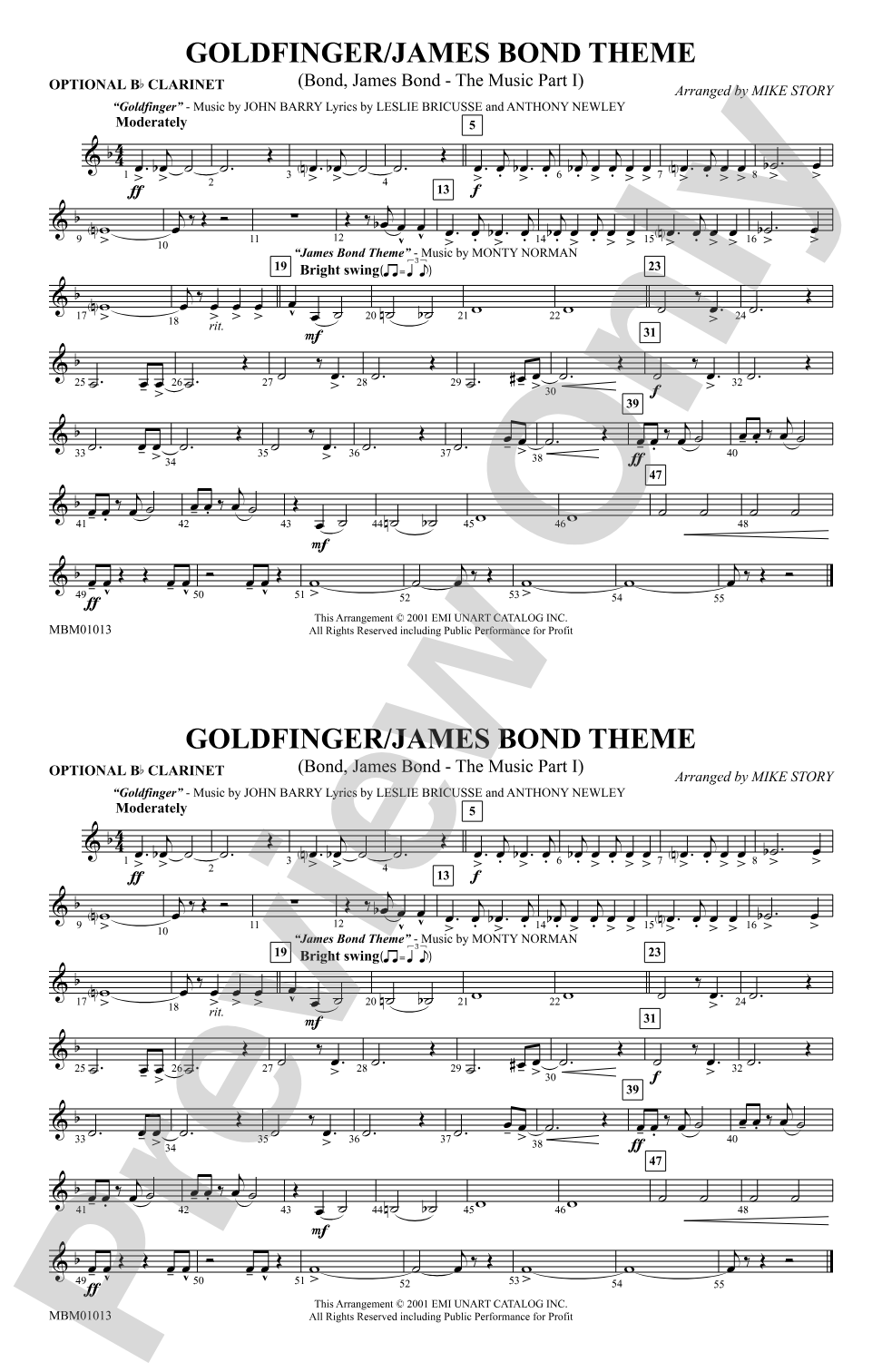 Goldfinger / James Bond Theme: Optional Bb Clarinet