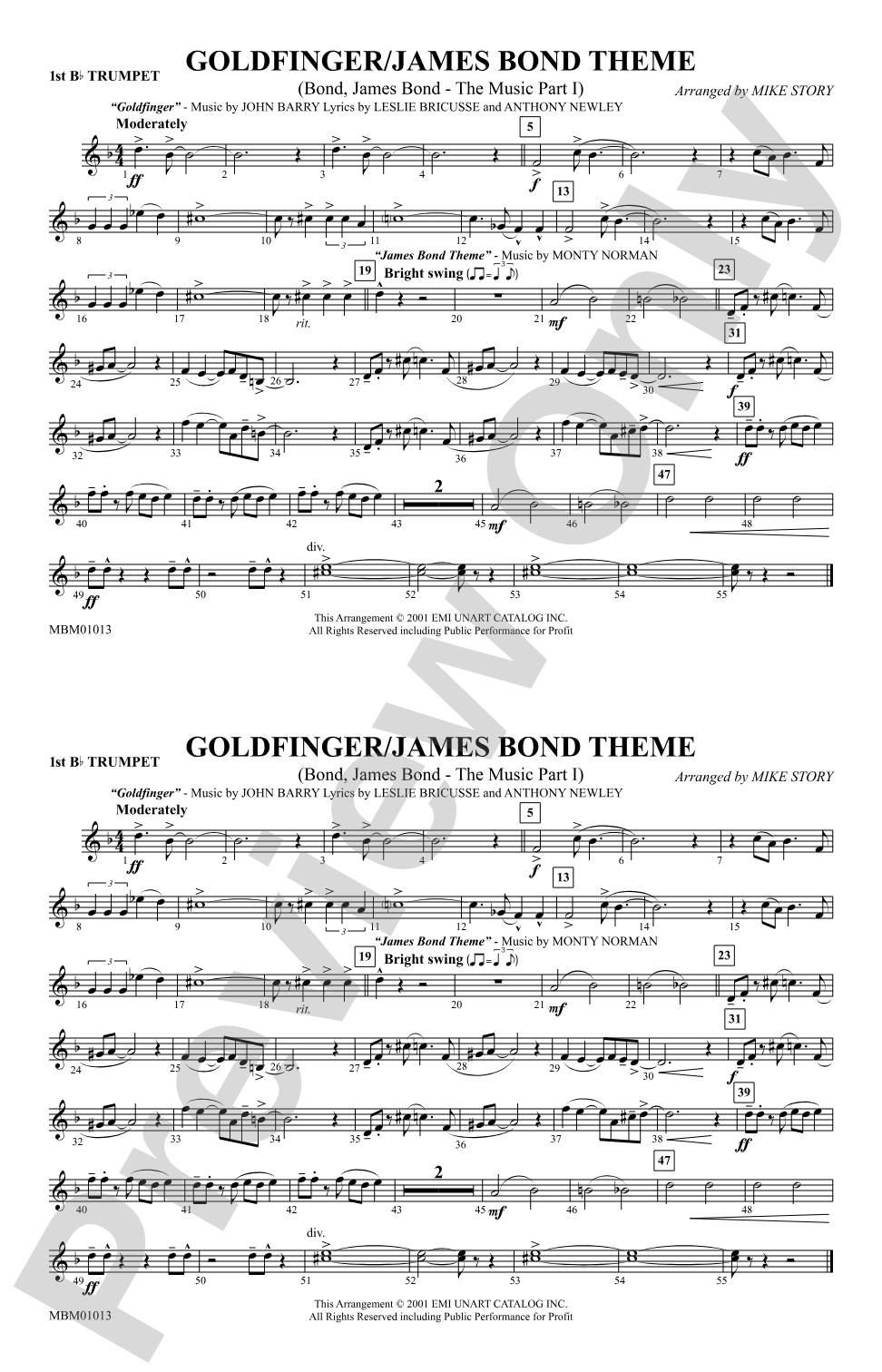 Goldfinger / James Bond Theme: 1st B-flat Trumpet