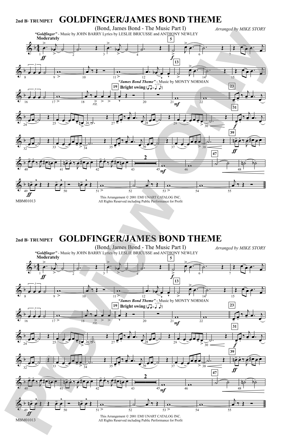 Goldfinger / James Bond Theme: 2nd B-flat Trumpet