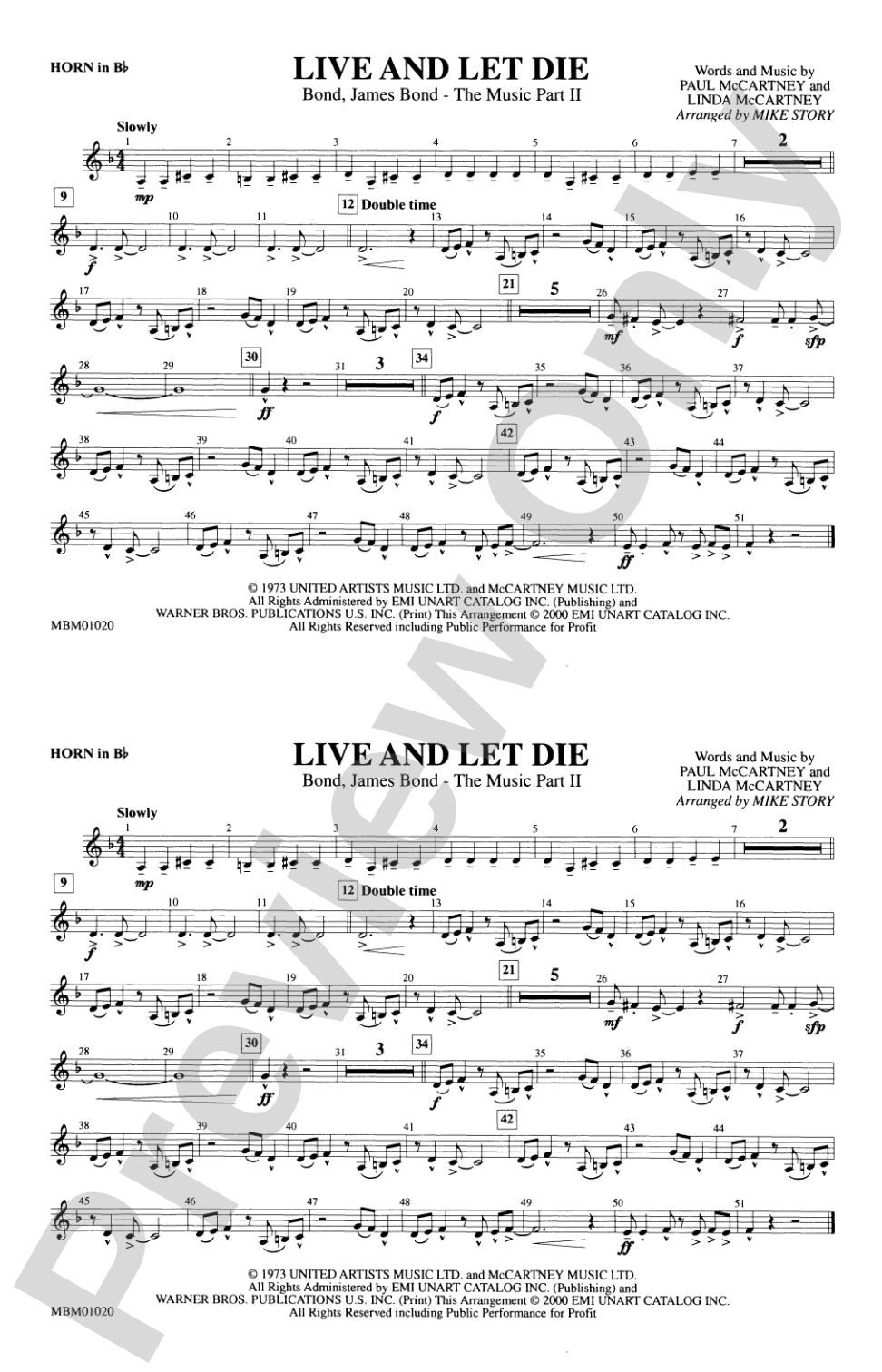 Live and Let Die: Horn in B flat