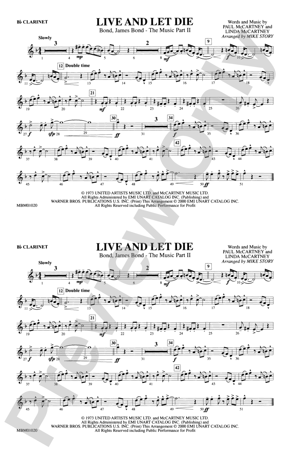 Live and Let Die: 1st B-flat Clarinet