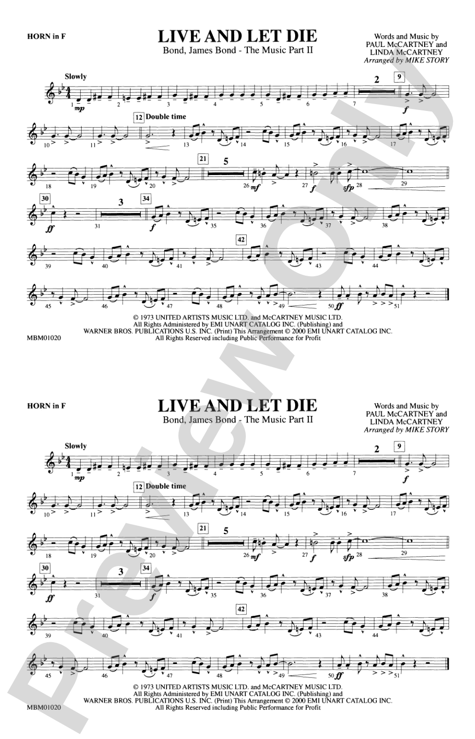 Live and Let Die: 1st F Horn