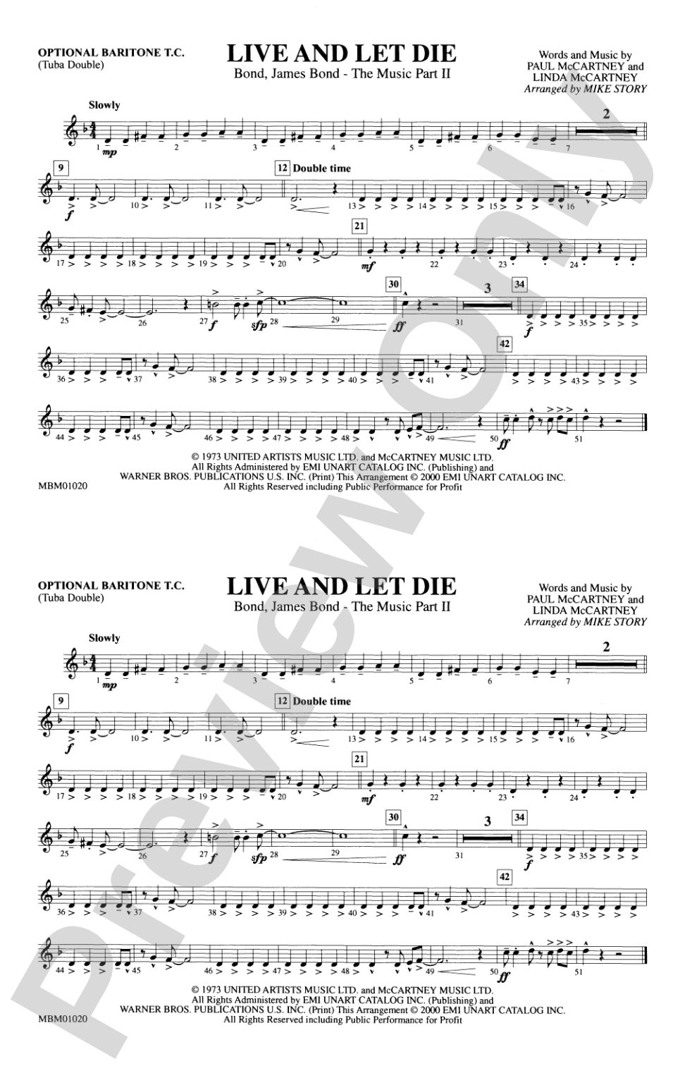 Live and Let Die: Optional Baritone T.C. (Tuba Double)
