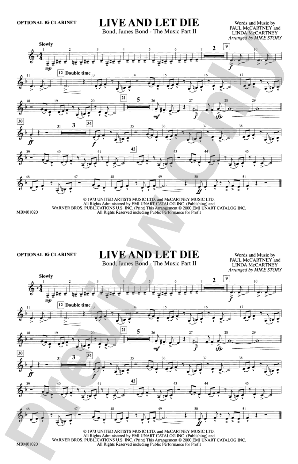 Live and Let Die: Optional Bb Clarinet