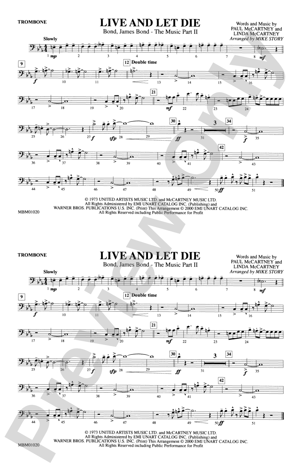 Live and Let Die: 1st Trombone