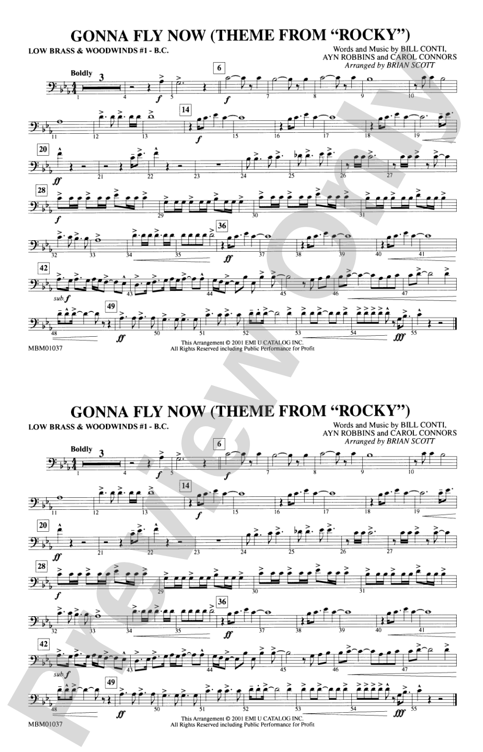 Gonna Fly Now (Theme from Rocky): Low Brass & Woodwinds #1 - Bass Clef