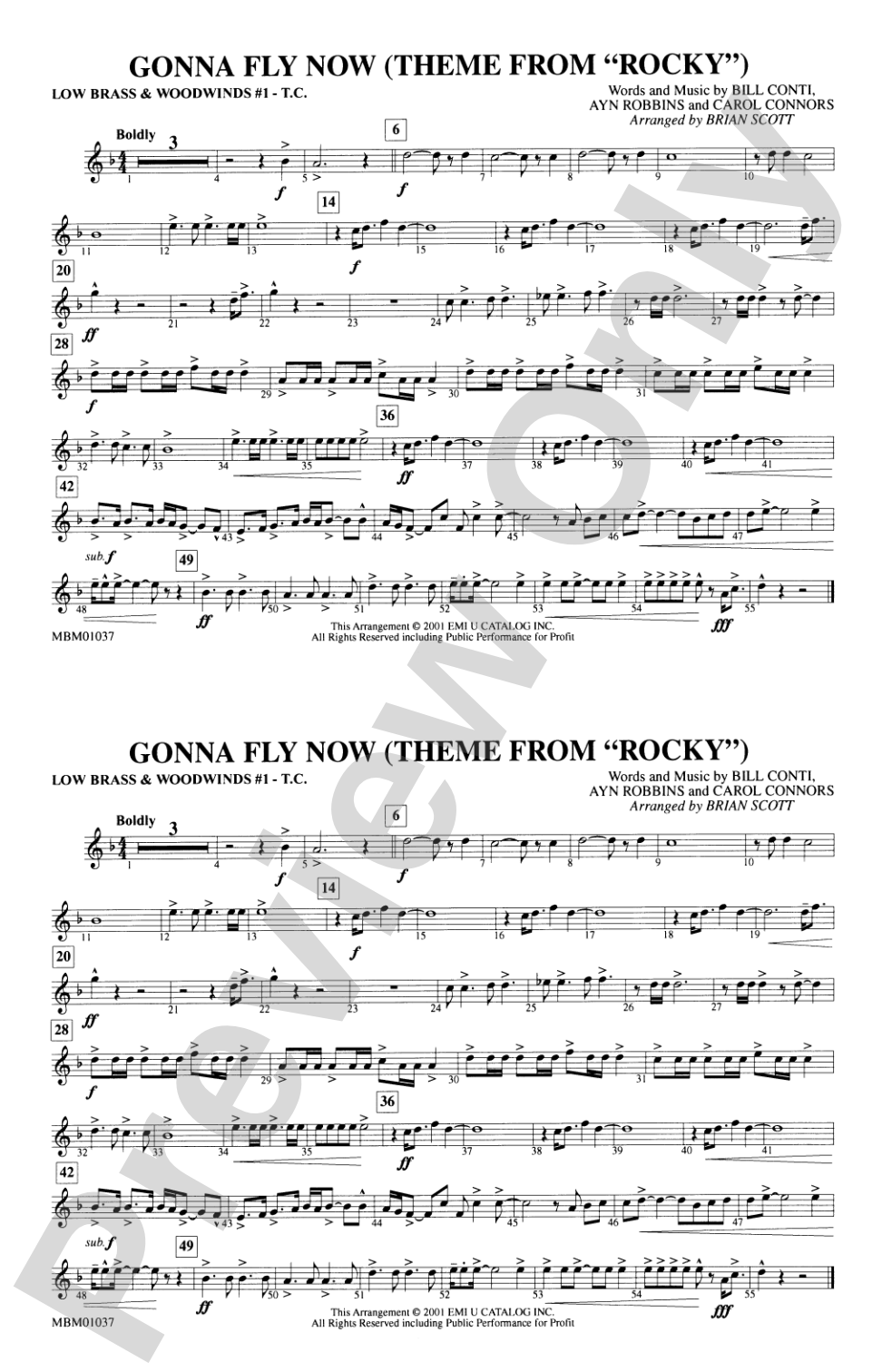 Gonna Fly Now (Theme from Rocky): Low Brass & Woodwinds #1 - Treble Clef