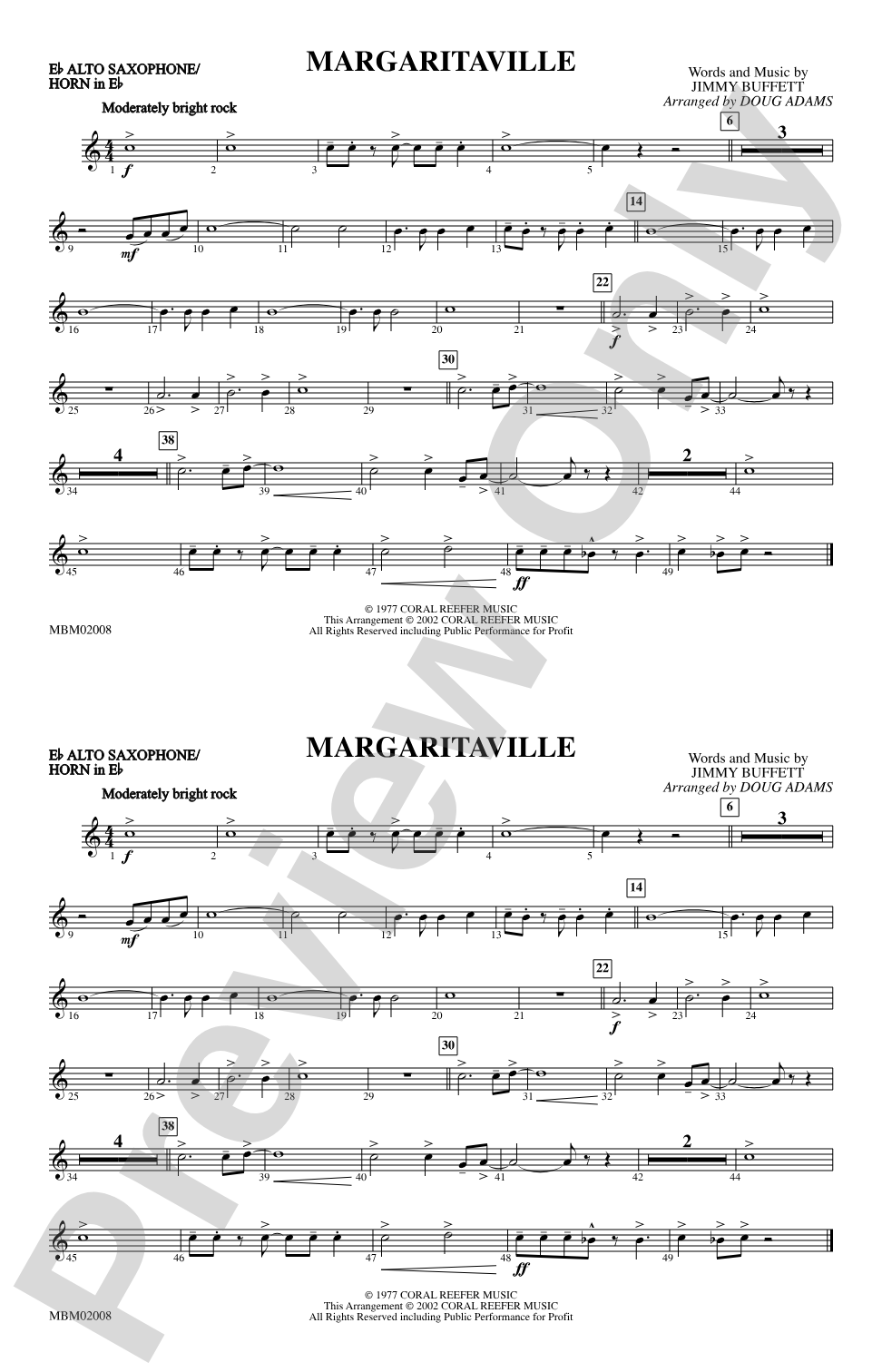 Margaritaville: E-flat Alto Saxophone