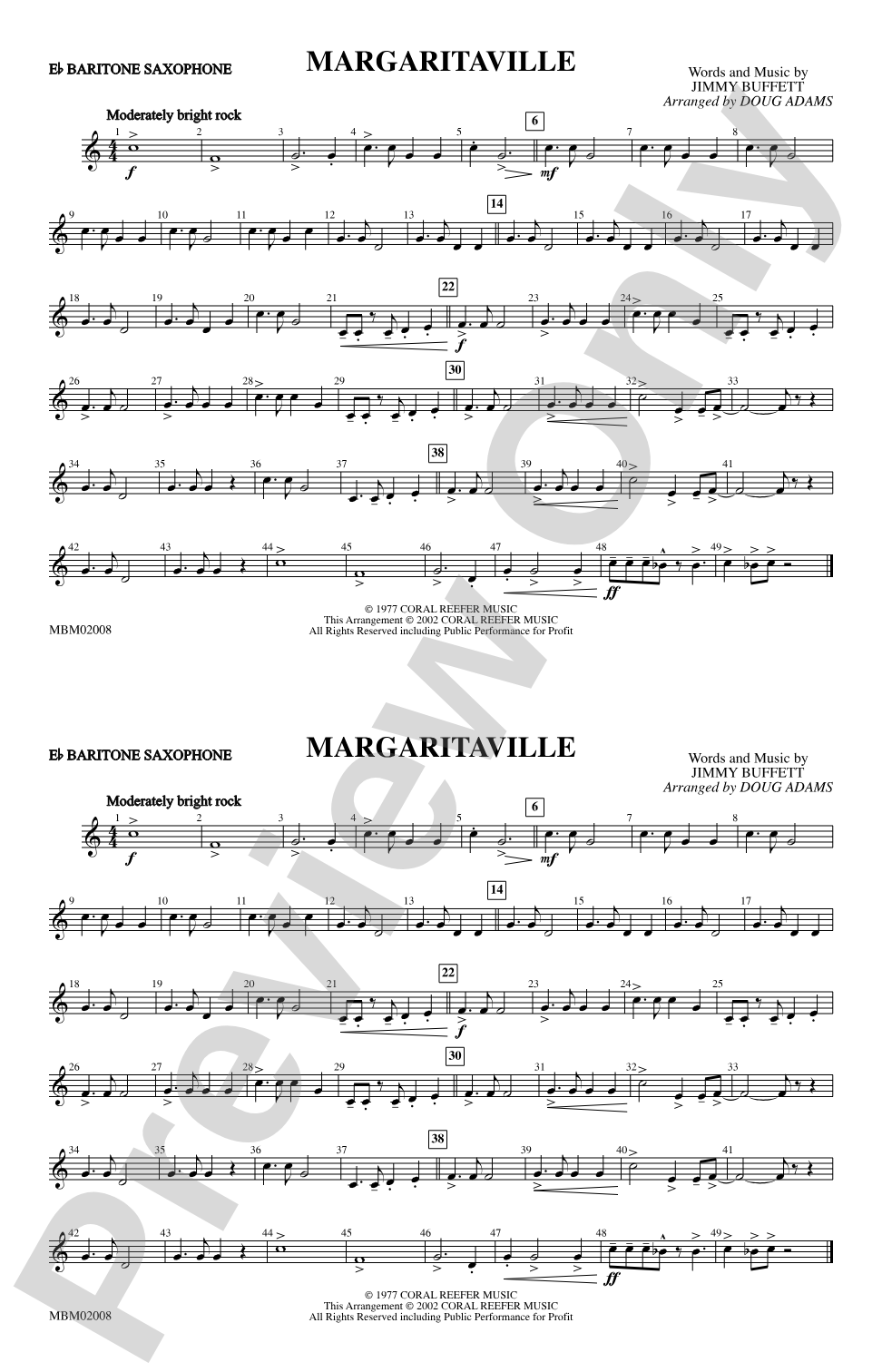 Margaritaville: E-flat Baritone Saxophone