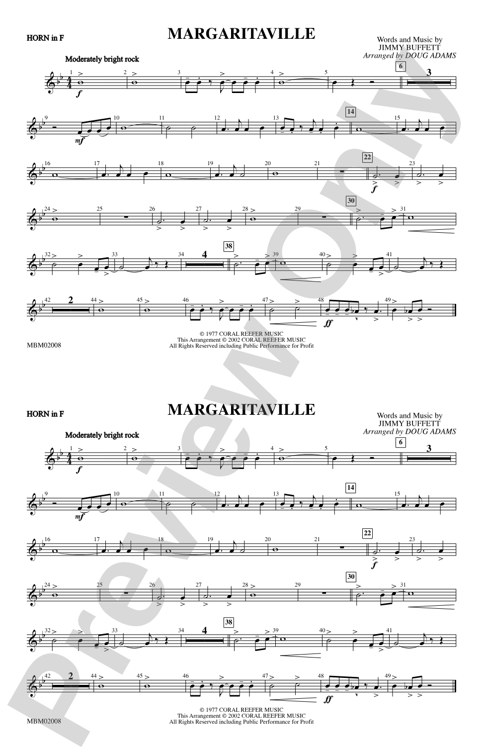 Margaritaville: 1st F Horn