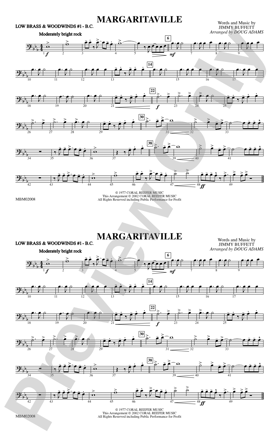 Margaritaville: Low Brass & Woodwinds #1 - Bass Clef