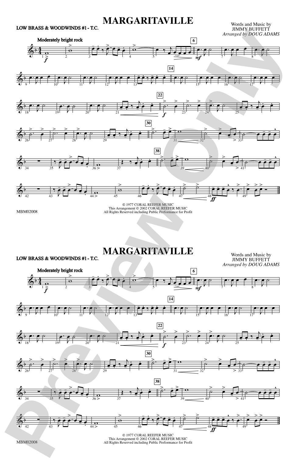 Margaritaville: Low Brass & Woodwinds #1 - Treble Clef