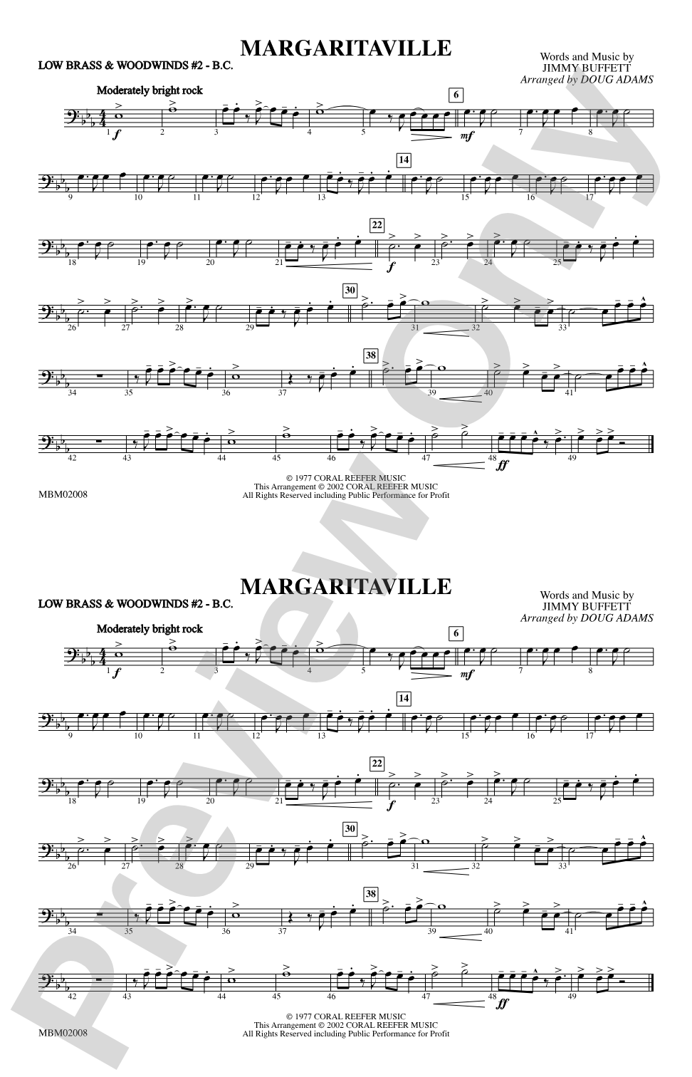 Margaritaville: Low Brass & Woodwinds #2 - Bass Clef