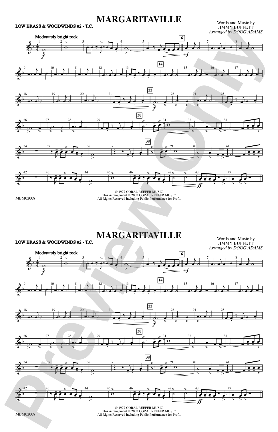 Margaritaville: Low Brass & Woodwinds #2 - Treble Clef