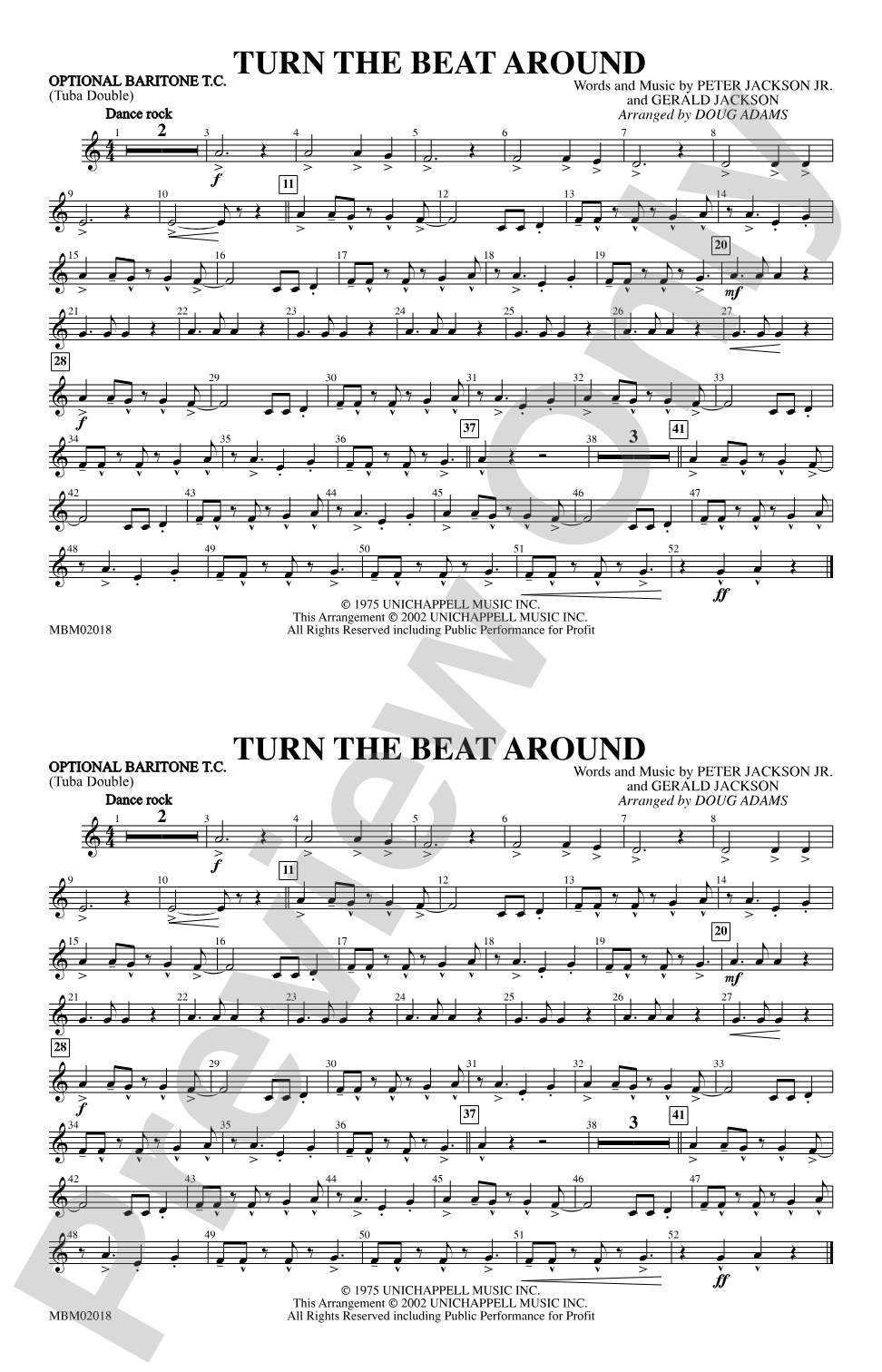 Turn the Beat Around: Optional Baritone T.C. (Tuba Double)