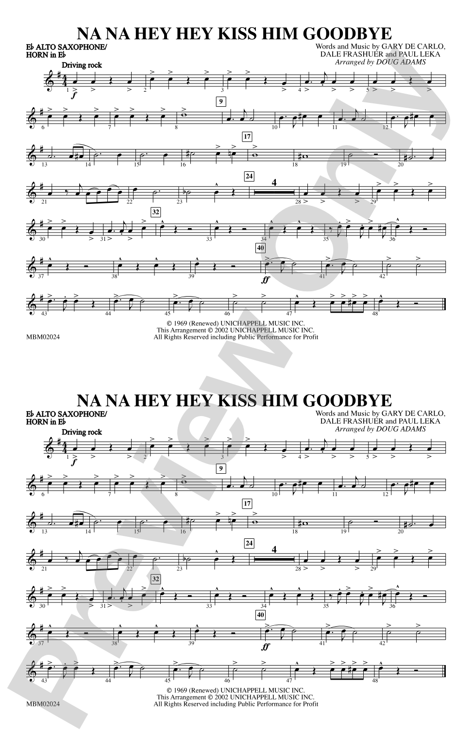 Na Na Hey Hey Kiss Him Goodbye: E-flat Alto Saxophone