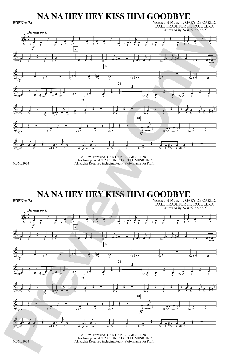 Na Na Hey Hey Kiss Him Goodbye: Horn in B flat