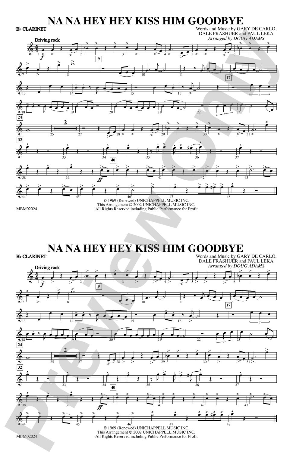 Na Na Hey Hey Kiss Him Goodbye: 1st B-flat Clarinet