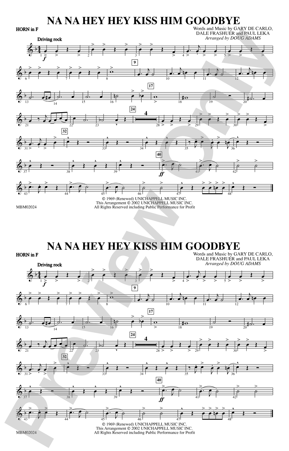 Na Na Hey Hey Kiss Him Goodbye: 1st F Horn