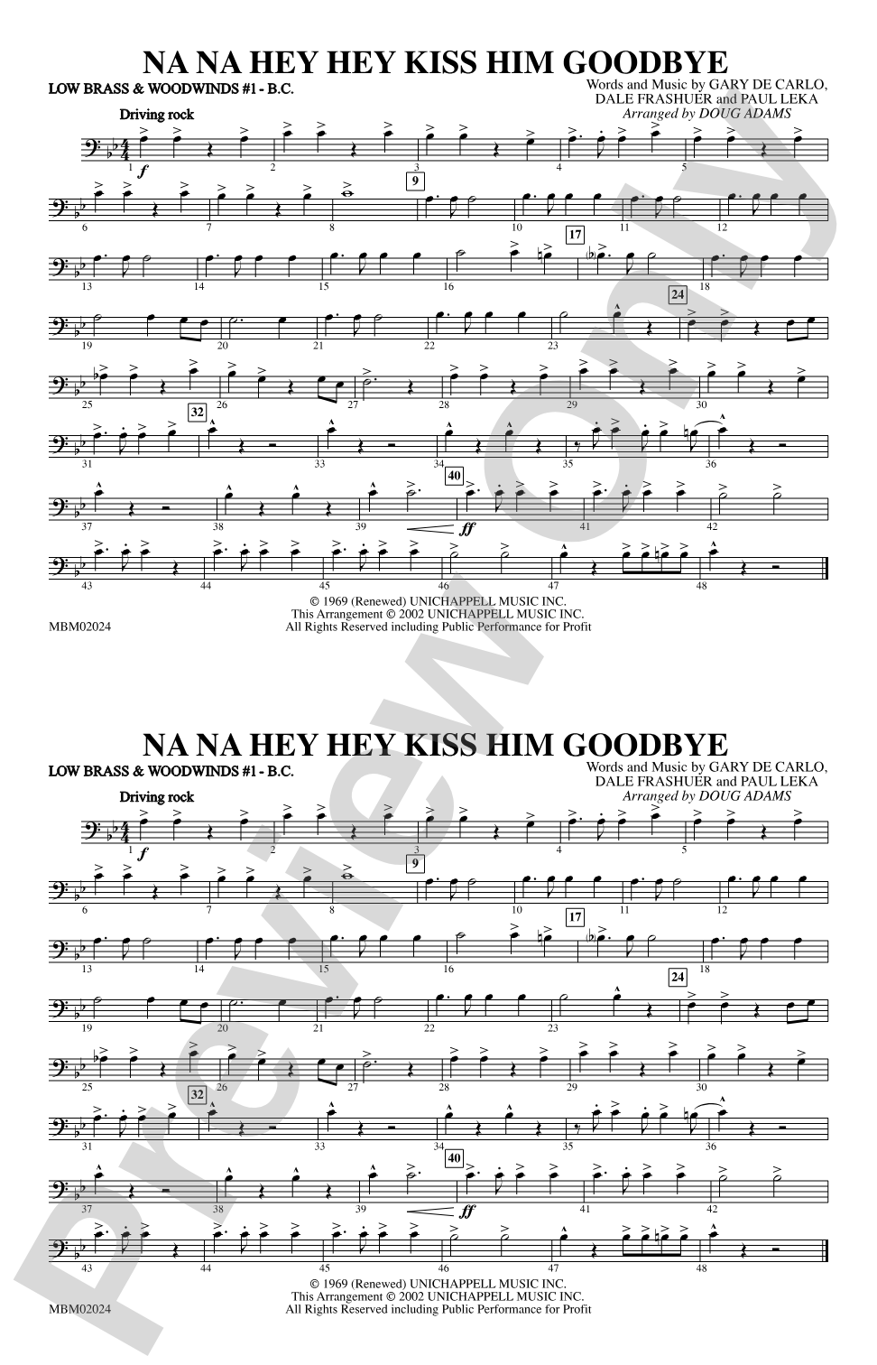 Na Na Hey Hey Kiss Him Goodbye: Low Brass & Woodwinds #1 - Bass Clef
