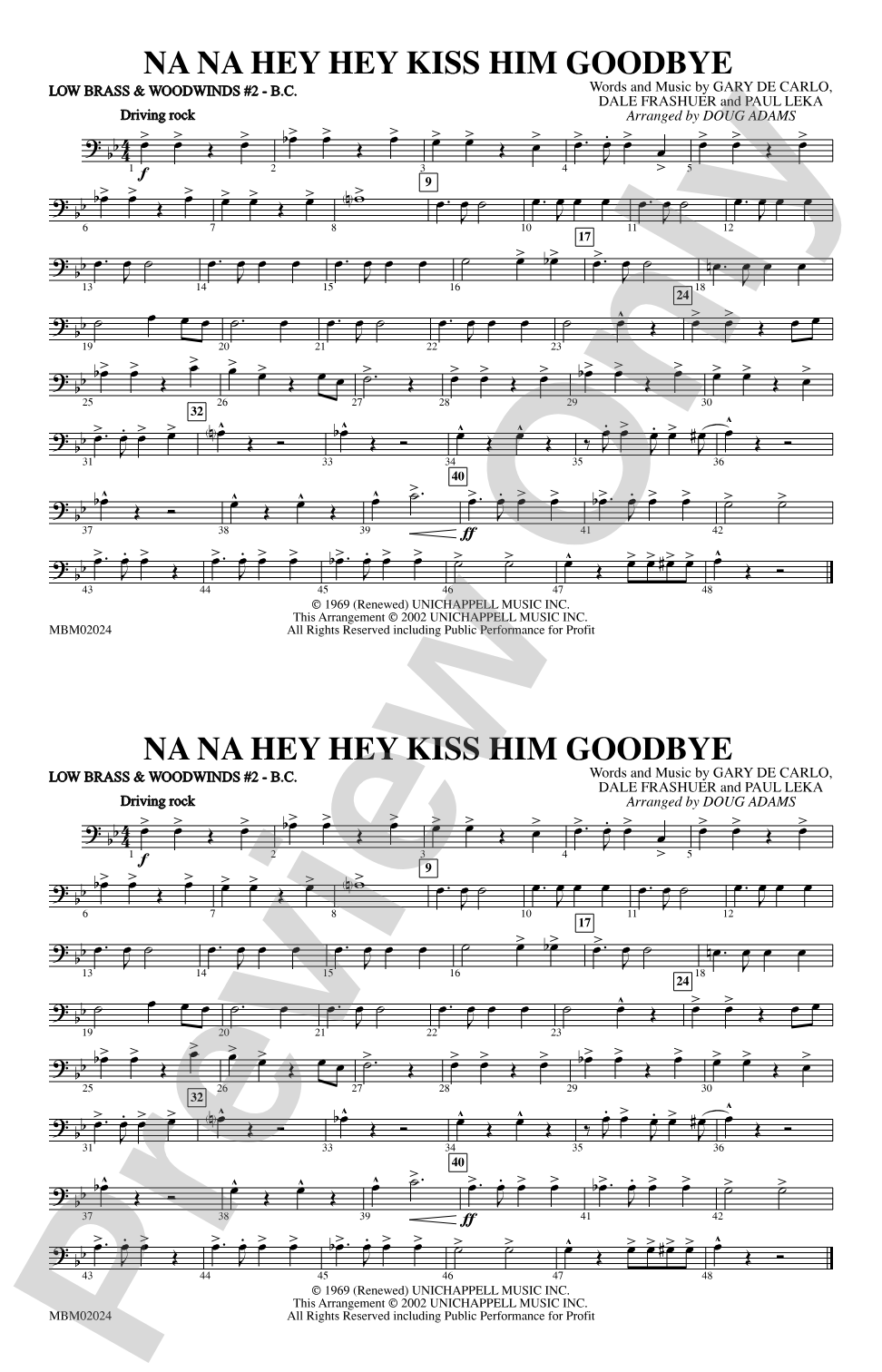 Na Na Hey Hey Kiss Him Goodbye: Low Brass & Woodwinds #2 - Bass Clef