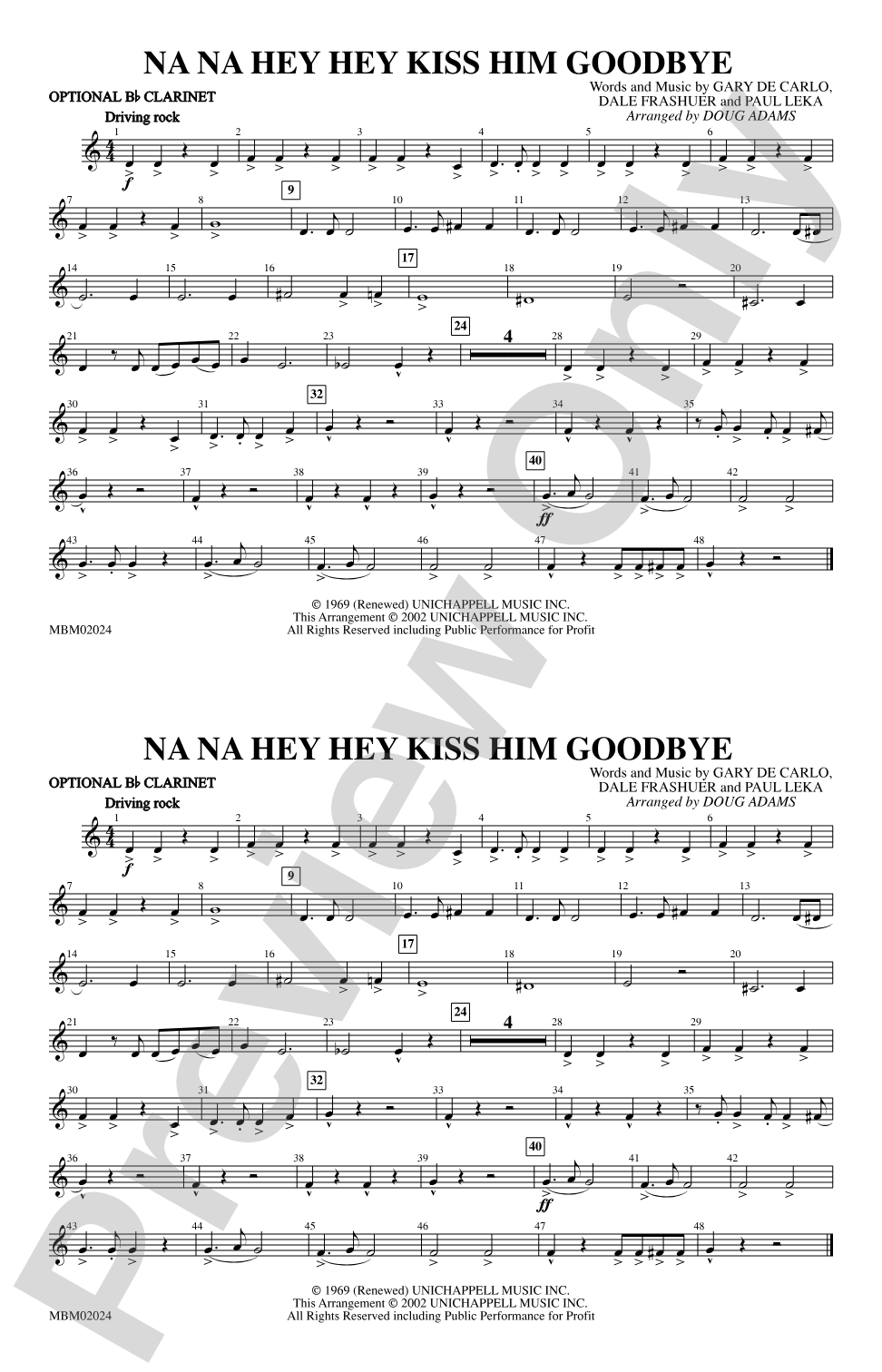 Na Na Hey Hey Kiss Him Goodbye: Optional Bb Clarinet