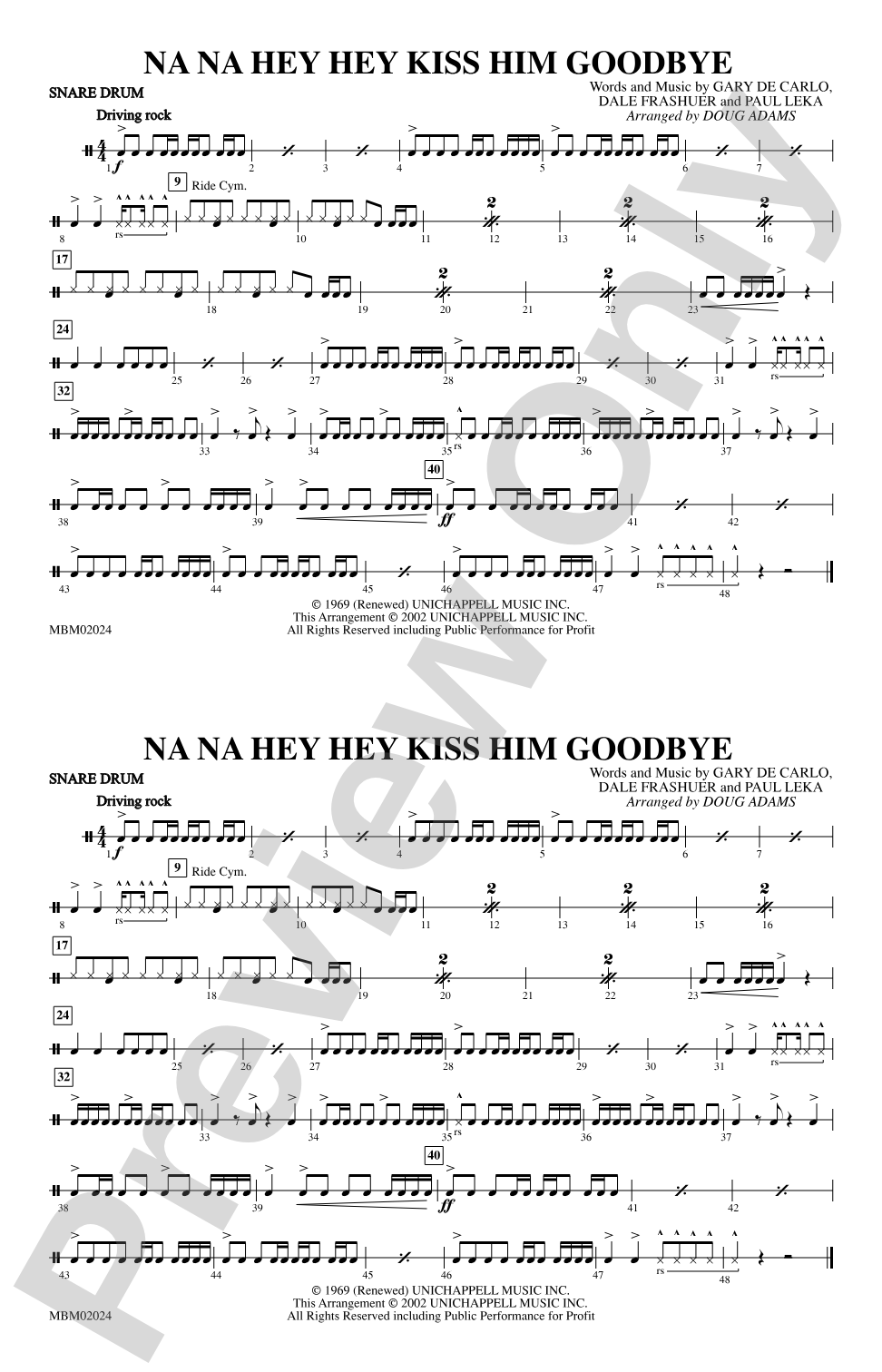 Na Na Hey Hey Kiss Him Goodbye: Snare Drum