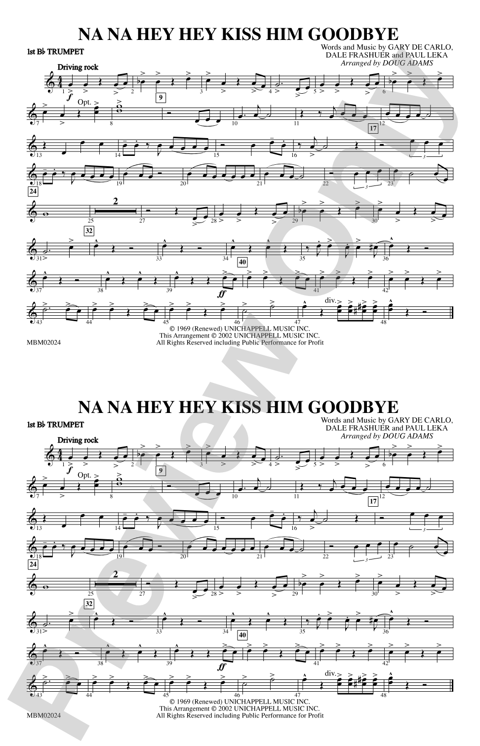 Na Na Hey Hey Kiss Him Goodbye: 1st B-flat Trumpet