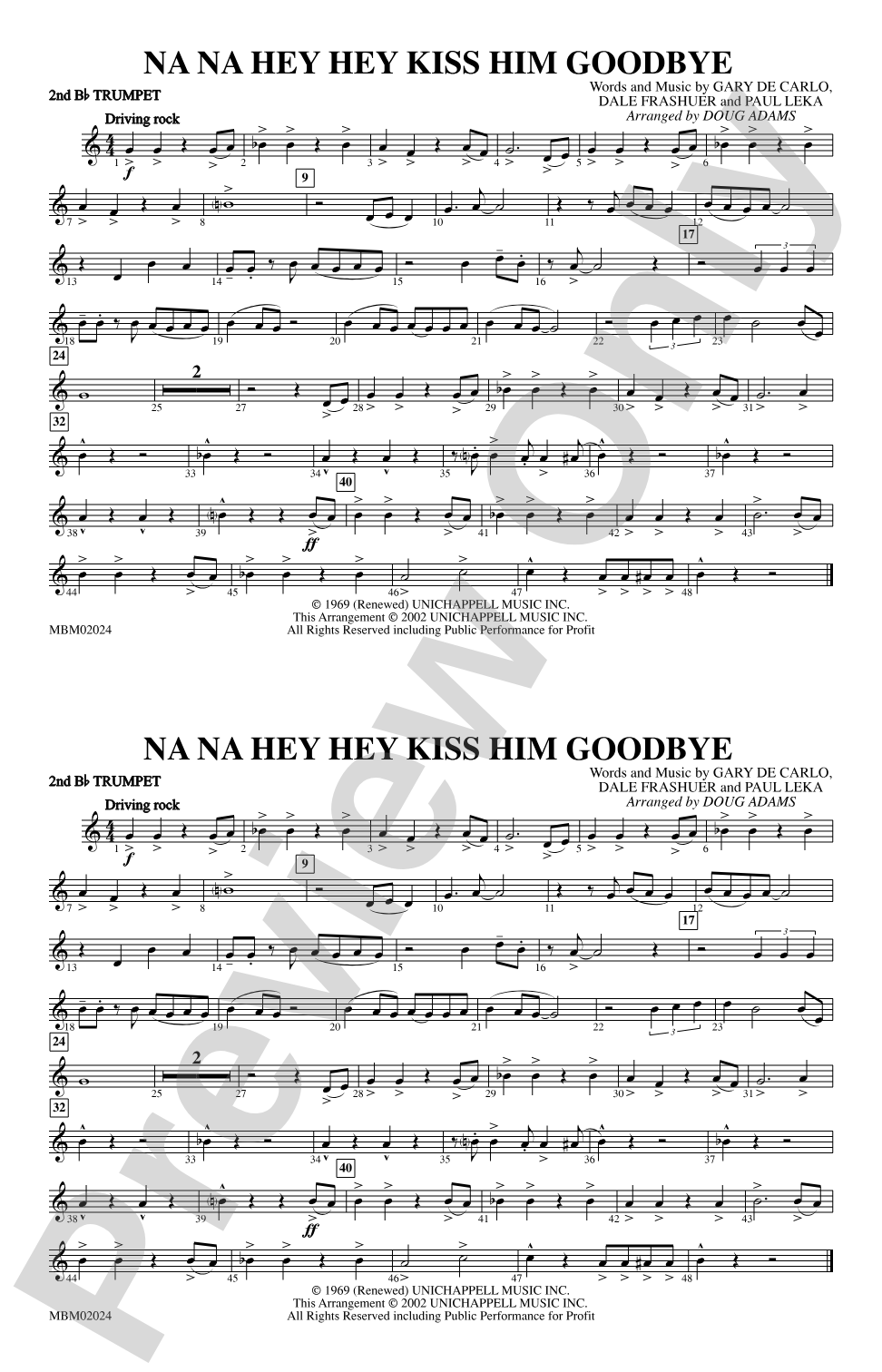 Na Na Hey Hey Kiss Him Goodbye: 2nd B-flat Trumpet