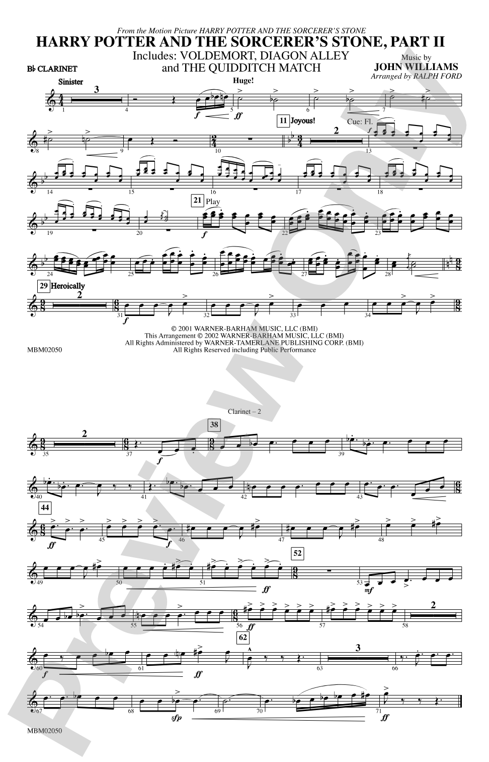 Harry Potter and the Sorcerer's Stone, Part II: 1st B-flat Clarinet