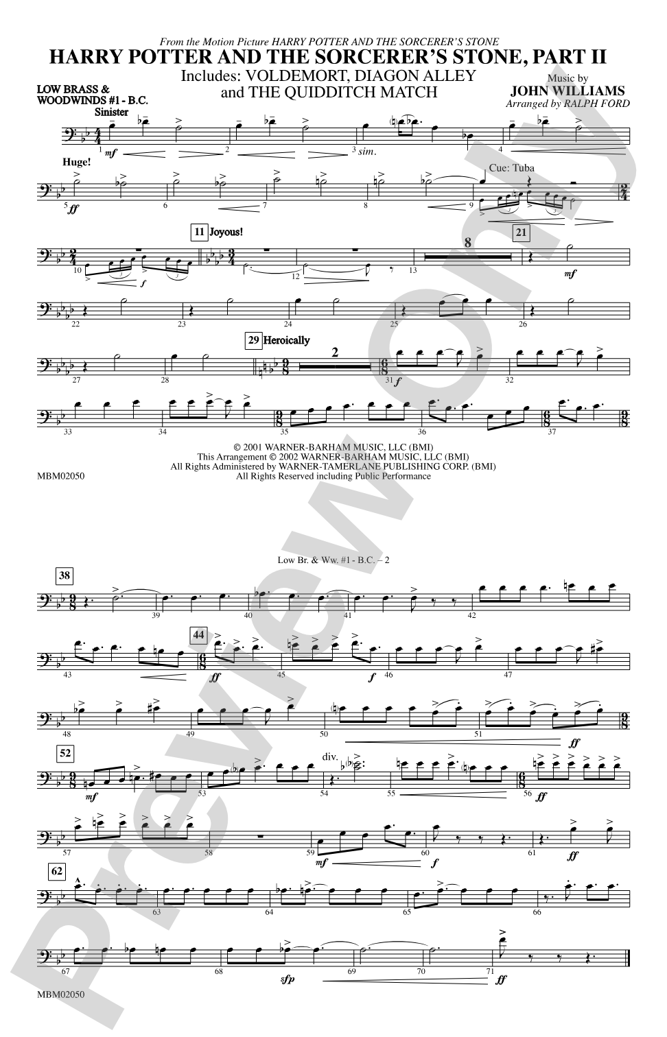 Harry Potter and the Sorcerer's Stone, Part II: Low Brass & Woodwinds #1 - Bass Clef