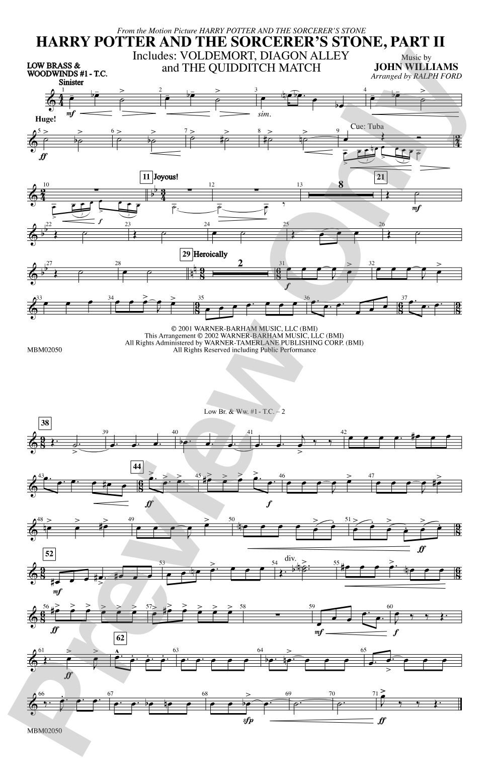Harry Potter and the Sorcerer's Stone, Part II: Low Brass & Woodwinds #1 - Treble Clef